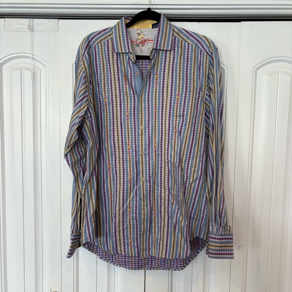 Robert Graham Purple Embroidered Button Down Shirt Size Medium